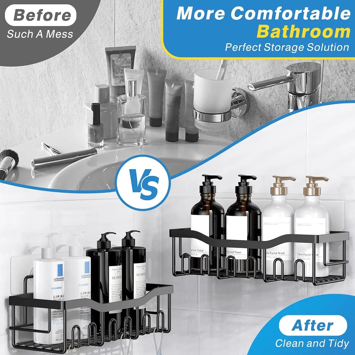 KineticWay™ Ultra-Strong 5-Piece Adhesive Shower Caddy Set – Rustproof Stainless Steel, No-Drill Organization for Bathroom & Kitchen My Store
