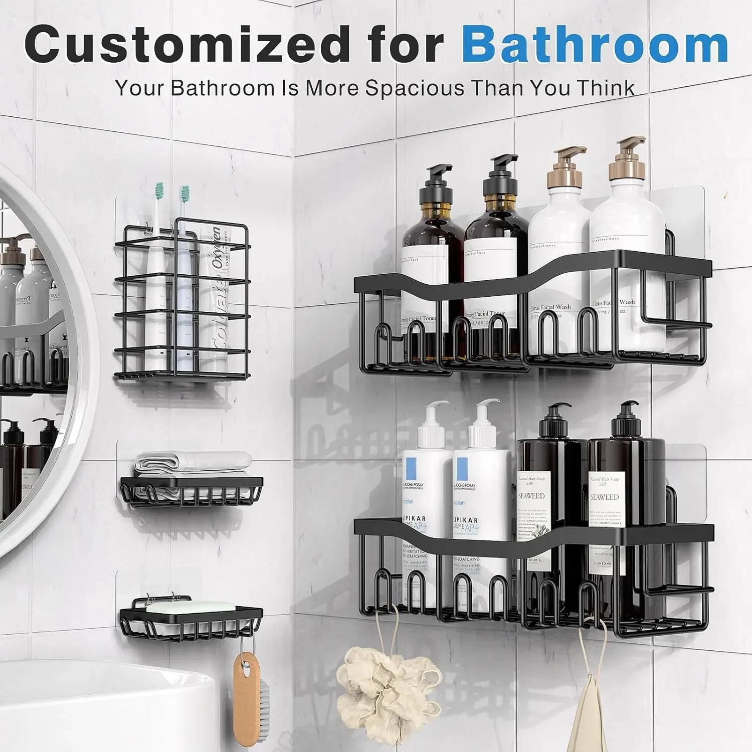 KineticWay™ Ultra-Strong 5-Piece Adhesive Shower Caddy Set – Rustproof Stainless Steel, No-Drill Organization for Bathroom & Kitchen My Store