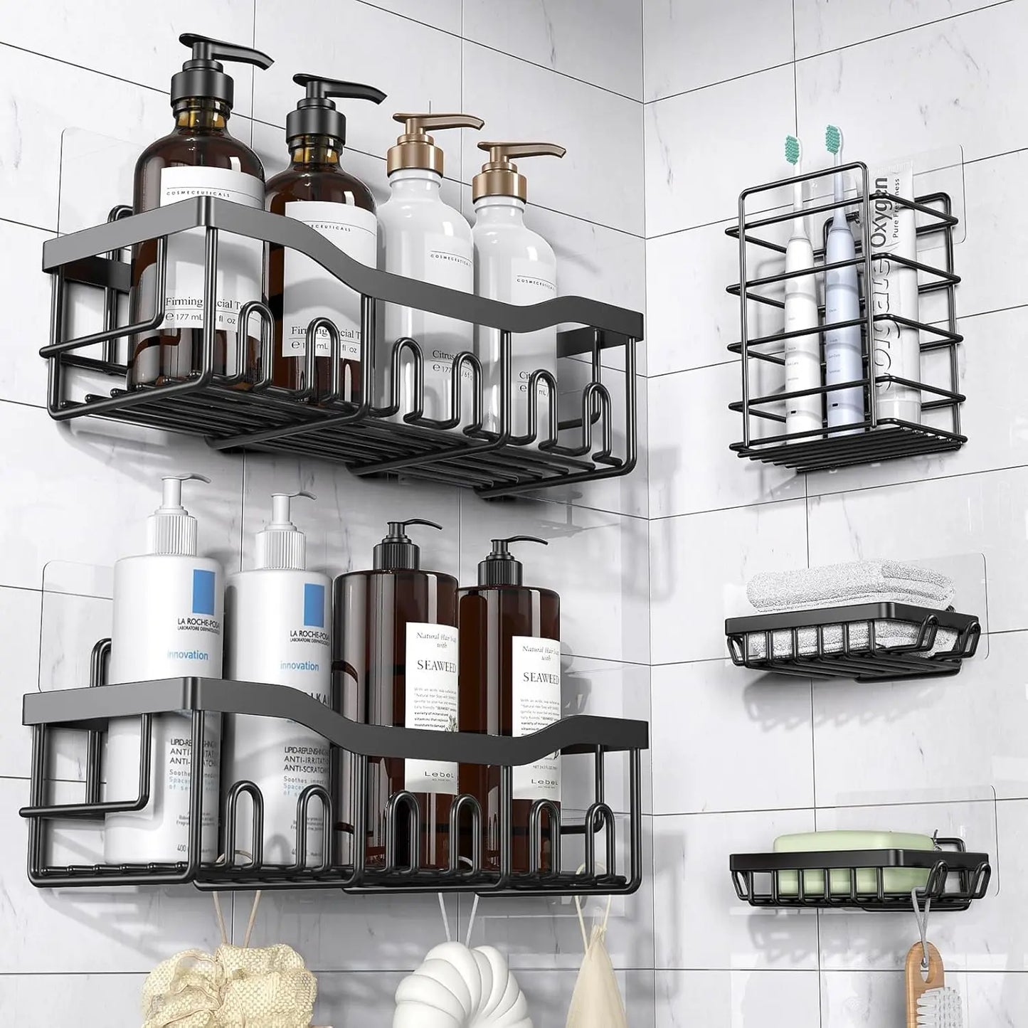 KineticWay™ Ultra-Strong 5-Piece Adhesive Shower Caddy Set – Rustproof Stainless Steel, No-Drill Organization for Bathroom & Kitchen My Store