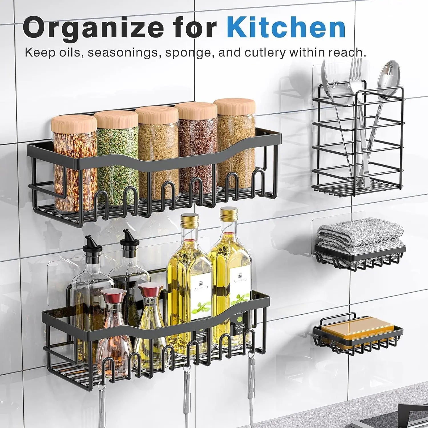 KineticWay™ Ultra-Strong 5-Piece Adhesive Shower Caddy Set – Rustproof Stainless Steel, No-Drill Organization for Bathroom & Kitchen My Store