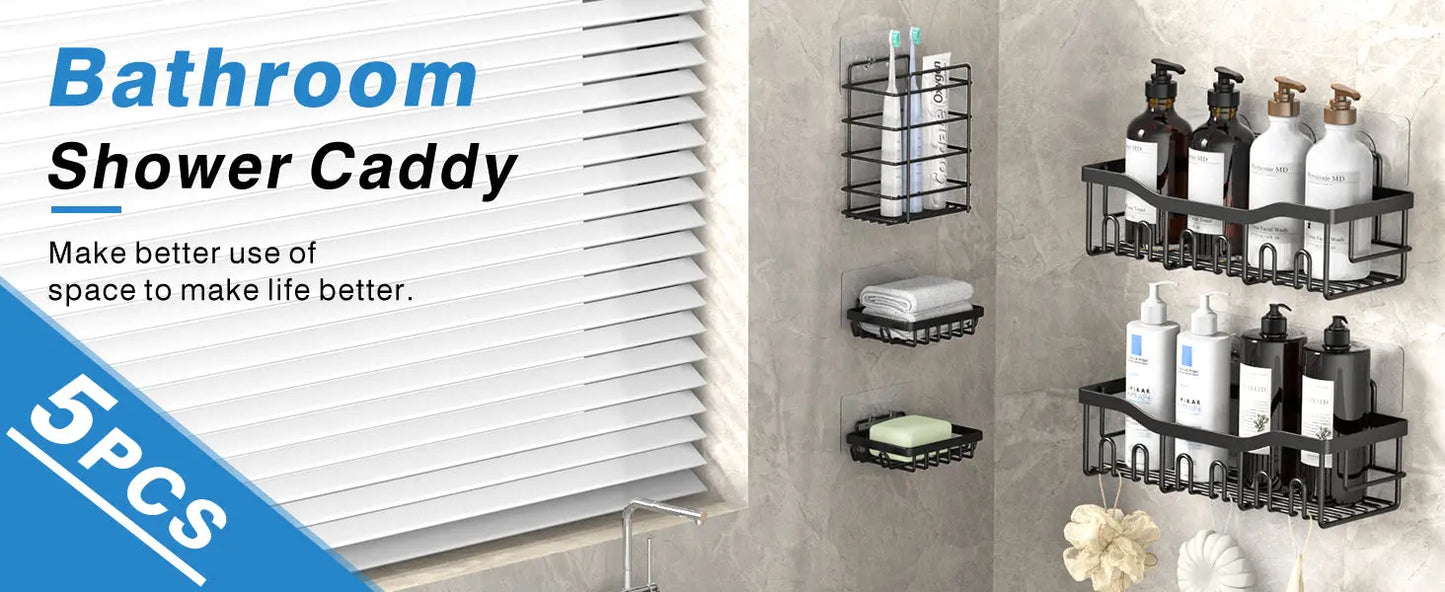 KineticWay™ Ultra-Strong 5-Piece Adhesive Shower Caddy Set – Rustproof Stainless Steel, No-Drill Organization for Bathroom & Kitchen My Store